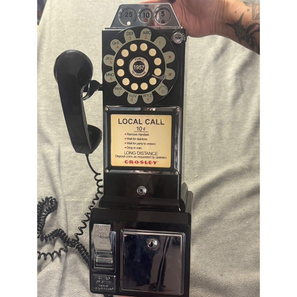 Crosley CR-56 Retro 1950s Style Payphone Wall Mount Rotary Push Button Black